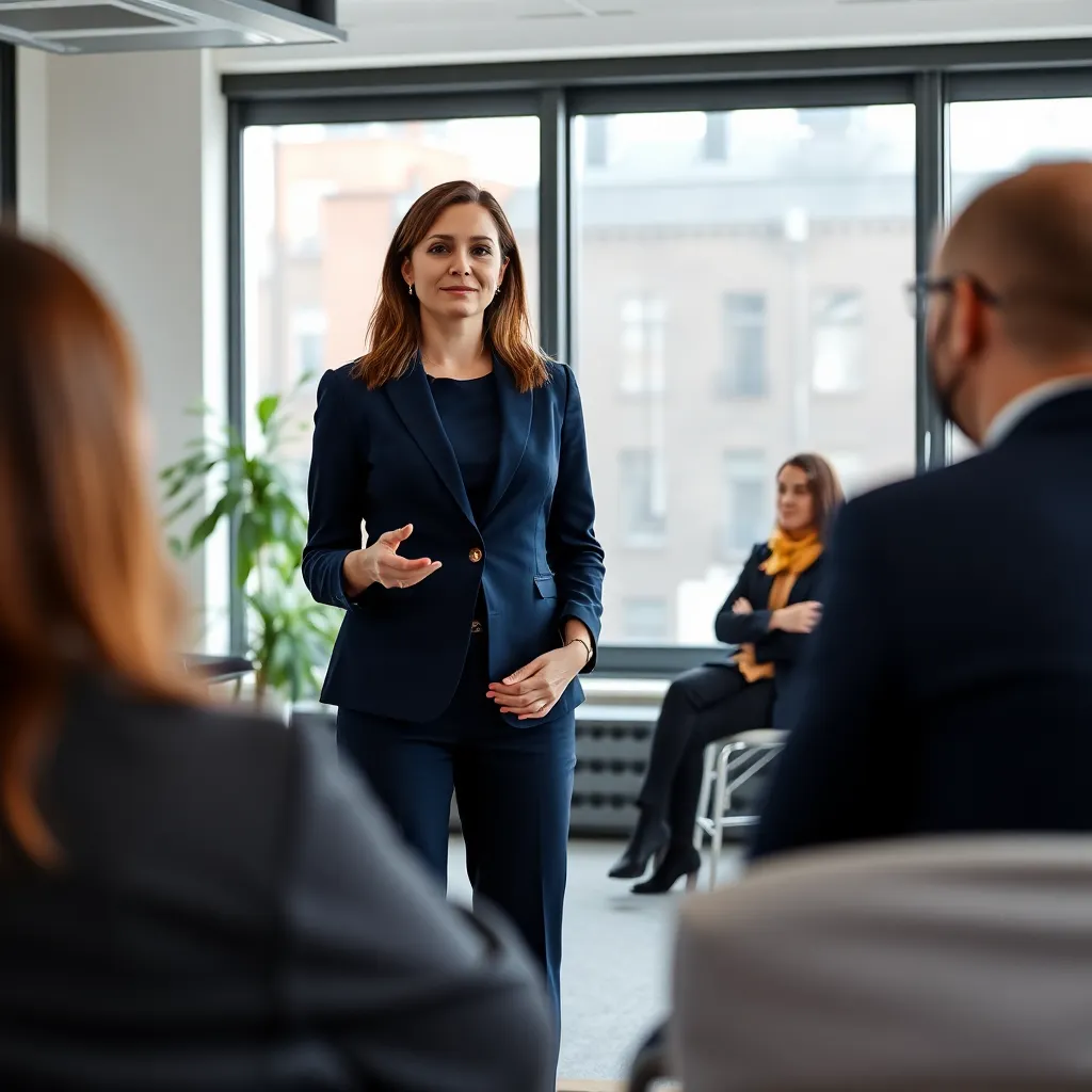 Zakenvrouw die nadenkt over haar presentatie-angsten