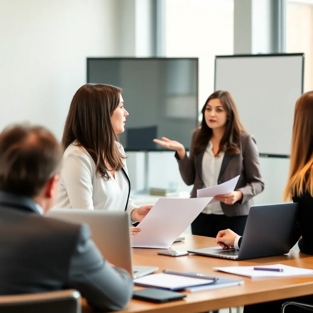 Zakenvrouw oefent presentatie met coach